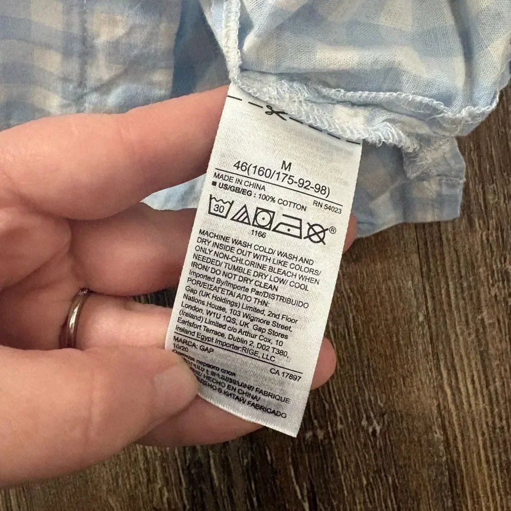 Love by Gap Blue White Gingham Button Down Pajama Top Medium Plaid Loungewear